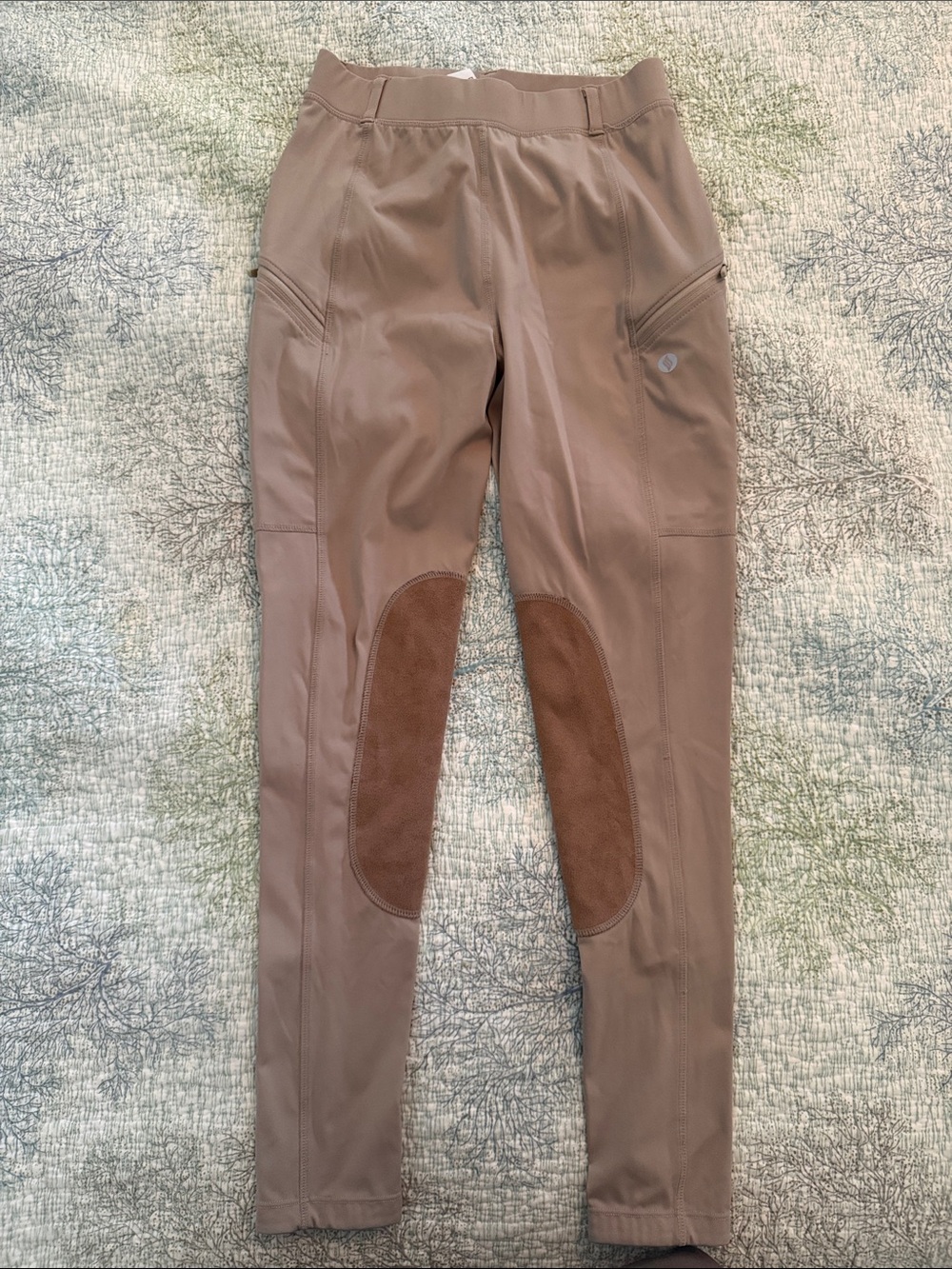 Santiny Girls Riding Pants in Taupe with Knee Patches L